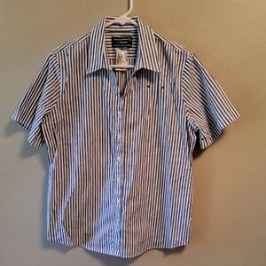 American Airlines Lands End Employee Uniform Striped Short Sleeve Shirt